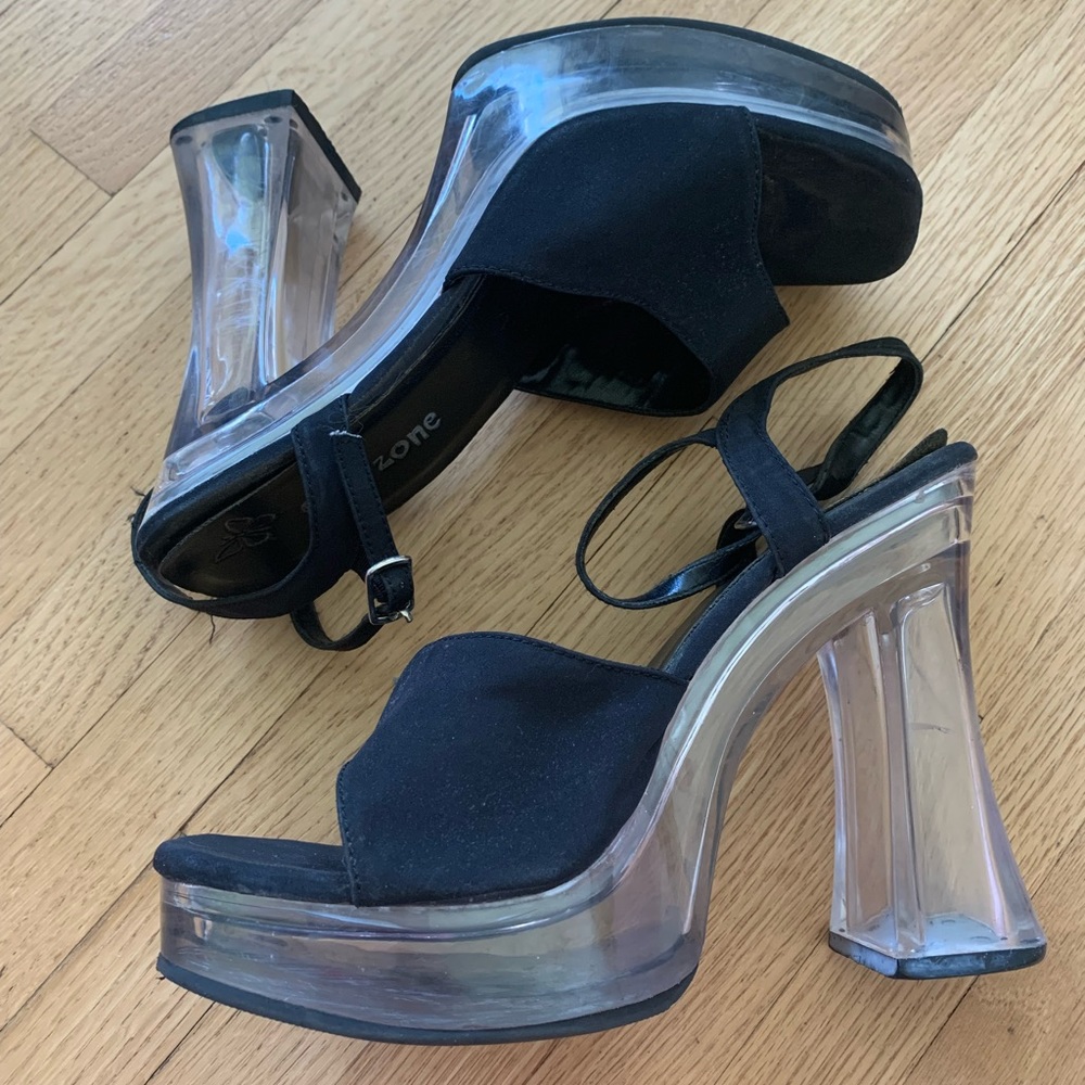 Vintage 90s Y2K Clear Chunky Heels Size 7.5